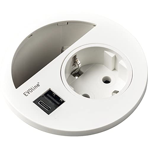 EVOline 159 273 007 000, weiß Circle80 Steckdose mit Kabeldurchgang und USB-A+C-Doppelcharger von EVOLINE