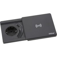 Evoline - Square 80 Schuko Steckdose mit USB-Charger, QI-Charger, schwarz von EVOline