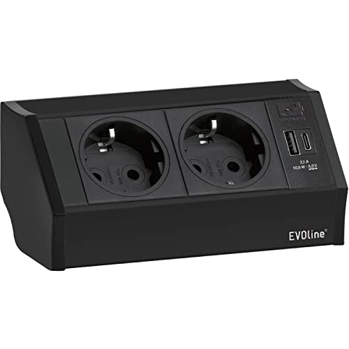 EVOline 159360347100 schwarz V-Dock Steckdosenelement 2 x Charger, 2X Schuko, USB-A, USB-C von EVOLINE