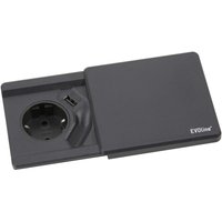 Evoline - Square 80 Schuko Steckdose mit USB-Charger und Schiebedeckel, schwarz von EVOline