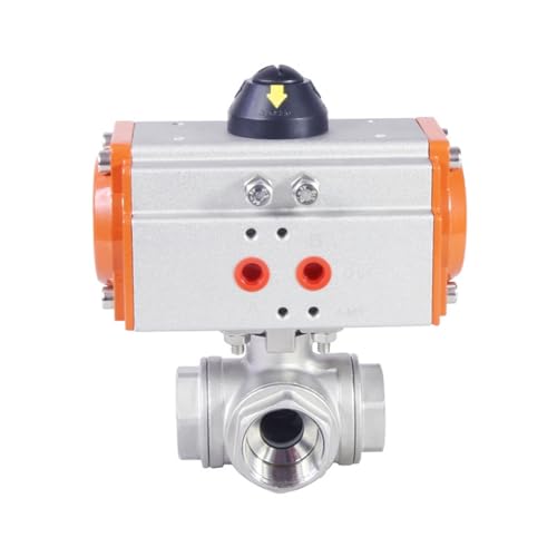 1/4 Zoll pneumatischer Dreiwege-Kugelhahn aus Edelstahl, Typ T, Q614F-16P, dreiteiliger pneumatischer Kugelhahn mit hoher Plattform(L Type) von EVPEOETCPC