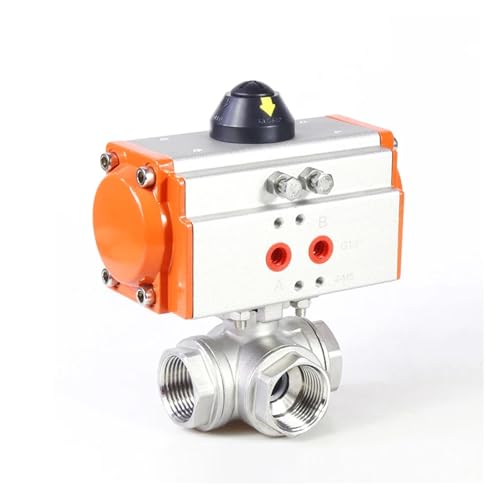 3/4 Zoll pneumatischer 3-Wege-Kugelhahn aus Edelstahl, T-Typ, 3-teiliger pneumatischer Kugelhahn mit hoher Plattform(L Type) von EVPEOETCPC