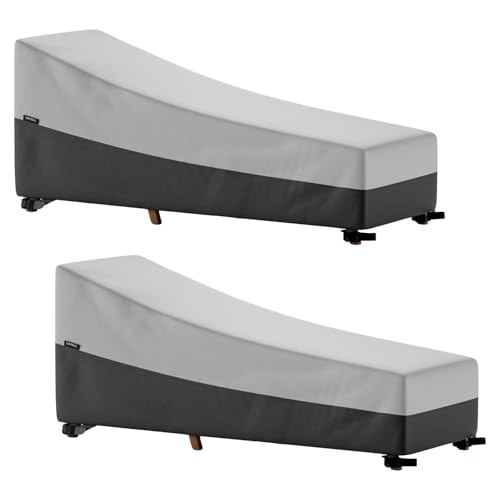 EVRBUL 2 Stück 215 x 82 x 82 cm Heavy Duty 420D wasserdichte Chaise-Lounge-Liegenabdeckungen Gartenliege Abdeckung Terrassenmöbelabdeckungen für die meisten Liegen bis 215cm von EVRBUL
