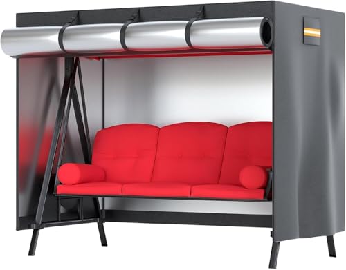 EVRBUL Außen-Sitzbankabdeckung 3 sitzer robust 420D – Allwetter-Schutz für Dreiersonnen-Verandasitzbank, Gartenhammock, Schaukelstuhl, Patio-Sitzbank mit Baldachin (220 x 125 x 170 cm) von EVRBUL