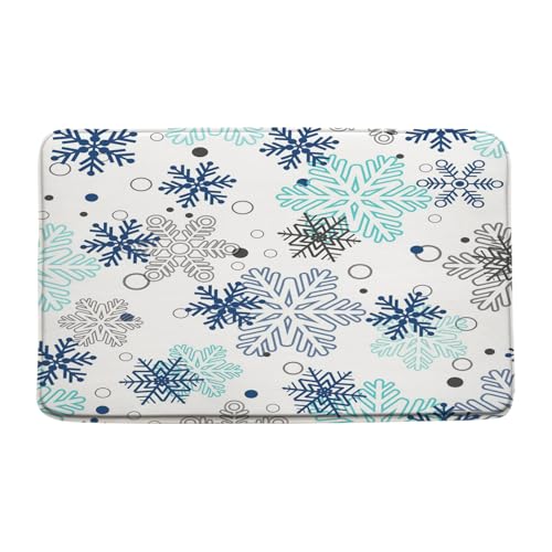 Badvorleger mit Schneeflocken-Motiv, Motiv: Frohe Weihnachten, Blau, Grau, Weihnachten, Winter, Schneeflocke, Happy New Year, Badezimmermatte, Memory-Schaum, Teppich, Fußmatte, 45,7 x 76,2 cm Badvorleger mit Schneeflocken-Motiv, Motiv: Frohe Weihnachten, Blau, Grau, Weihnachten, Winter, Schneeflocke, Happy New Year, Badezimmermatte, Memory-Schaum, Teppich, Fußmatte, 45,7 x 76,2 cm von EVRCVAR