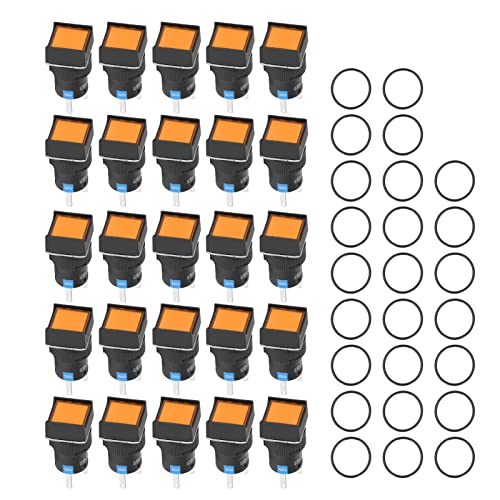 25PCS Selbstsperrender quadratischer Drucktaster-Schalter mit Beleuchtung 16mm 220V 5A für Automatisierungsausrüstung und Heimwerkeranwendungen (Gelb) von EVTSCAN