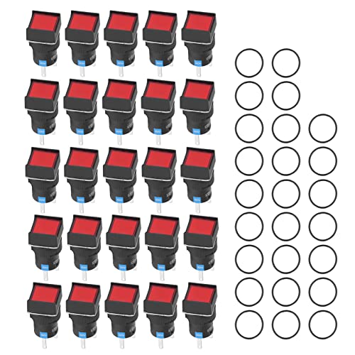 25PCS Selbstsperrender quadratischer Drucktaster-Schalter mit Beleuchtung 16mm 220V 5A für Automatisierungsausrüstung und Heimwerkeranwendungen (Rot) von EVTSCAN