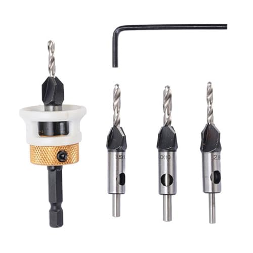 4pcs Holzbearbeitung Countersink Drill Bit Set 4 Spiralflöten 6,25 mm Schafttiefe Einstellbare Stufenbohrmaschine Bit Set Set von EVTSCAN