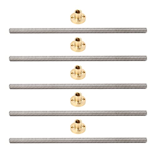 5 Stück T8-Gewindespindel, 2 Mm Steigung, 8 Mm Führung, 200 Mm Lineare Bewegungs-Gewindestange, Mit Messingmutter, Für 3D-Drucker von EVTSCAN