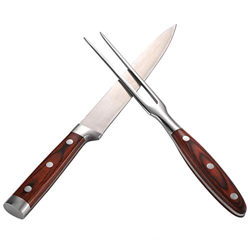 EVTSCAN Schnitzmesser und Gabel Set, Edelstahl Premium BBQ Fleisch Truthahn Braten Küche Abendessen von EVTSCAN