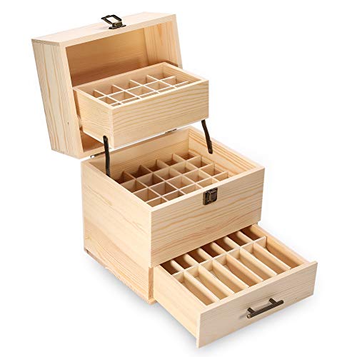 EVTSCAN Etui für ätherische Öle, Holzbox für ätherische Öle, 59Slots Etui für ätherische Öle aus natürlichem Holz, große Kapazität, Speicher für ätherische Öle, Aromatherapie-Behälterbox für zu Hause von EVTSCAN