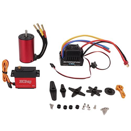 Pinsel ohne Motor ESC Kit Hochleistungs 3300KV 80A Combo Set RC -Auto Red Aluminium von EVTSCAN