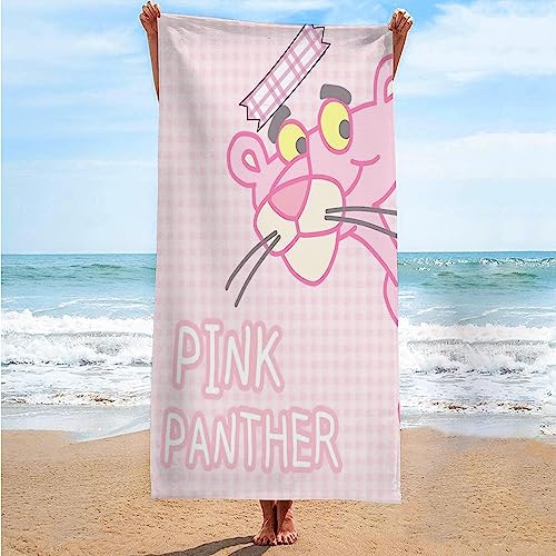 EVURU Pink Leopard Cartoon, Schnelltrocknend Sandfreie Strandtuch Mikrofaser Badehandtuch Tragbares Handtücher Perfekt für Reisen, Strand und Yoga (02,150x200cm) von EVURU