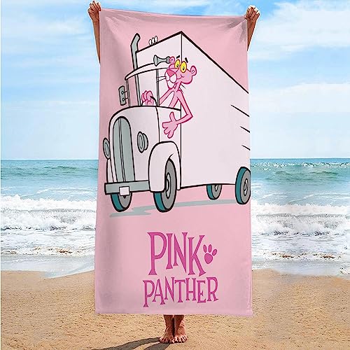 EVURU Pink Leopard Cartoon, Schnelltrocknend Sandfreie Strandtuch Mikrofaser Badehandtuch Tragbares Handtücher Perfekt für Reisen, Strand und Yoga (03,70x140cm) von EVURU