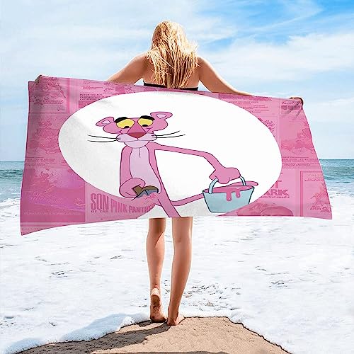 EVURU Pink Leopard Cartoon, Schnelltrocknend Sandfreie Strandtuch Mikrofaser Badehandtuch Tragbares Handtücher Perfekt für Reisen, Strand und Yoga (06,70x140cm) von EVURU