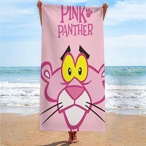 EVURU Pink Leopard Cartoon, Schnelltrocknend Sandfreie Strandtuch Mikrofaser Badehandtuch Tragbares Handtücher Perfekt für Reisen, Strand und Yoga (08,70x140cm) von EVURU