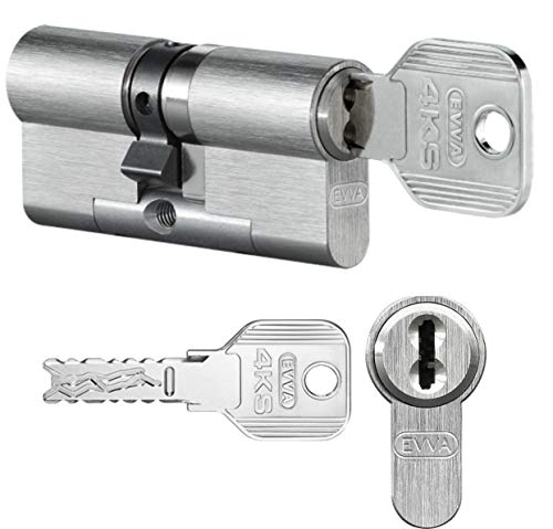 EVVA 4KS Doppelzylinder, beidseitig KZS, mit 5 Schlüssel, Länge (a/b) 31/41mm (c=72mm), Not-u. Gefahrenfunktion BSZ, spezieller Bohr-u. Ziehschutz KZS beidseitig, modulare Bauweise SYMO von EVVA