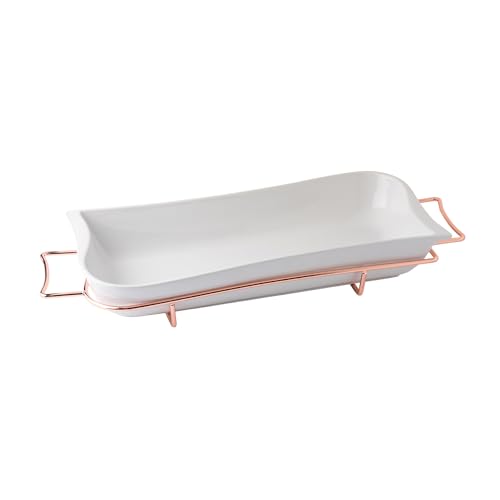 EVVIVA COMPANY SRL Lunchbox aus Porzellan mit Ständer aus Stahl, Farbe Roségold, Maße des Tellers 40 x 18 cm, ovale Form, praktisch und elegant, ideal für Ihren Tisch. von EVVIVA COMPANY SRL