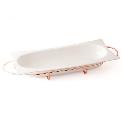 EVVIVA COMPANY SRL Lunchbox aus Porzellan mit Ständer aus Stahl, Farbe Roségold. Maße des Tellers 40 x 16 cm. Rechteckige Form. Praktisch und elegant, ideal für Ihren Tisch. von EVVIVA COMPANY SRL