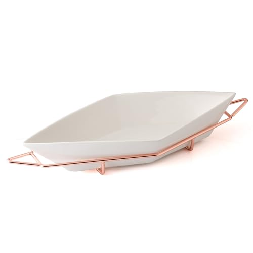 EVVIVA COMPANY SRL Lunchbox aus Porzellan mit Ständer aus Stahl, Farbe Roségold. Maße des Tellers 40 x 18 cm. Form Rombo. Praktisch und elegant, ideal für Ihren Tisch. von EVVIVA COMPANY SRL