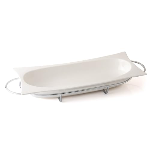 EVVIVA COMPANY SRL Lunchbox aus Porzellan mit Ständer aus Stahl, Farbe Silber. Maße des Tellers 40 x 16 cm. Rechteckige Form. Praktisch und elegant, ideal für Ihren Tisch. von EVVIVA COMPANY SRL