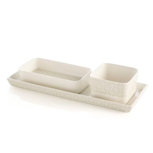 EVVIVA COMPANY SRL Servierteller mit 2 Schalen aus geprägtem Porzellan – Servieren von Vorspeisen, Saucen, Snacks und Desserts mit Stil und Eleganz, Tablett 32 x 12,5 x 2,5 cm – Kollektion Sevilla von EVVIVA COMPANY SRL