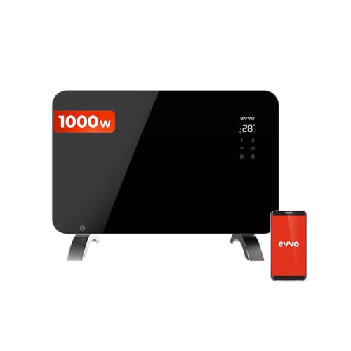 EVVO Konvektor C Glas Wifi Heizkörper, 1000 W, Touchscreen, Fernbedienung, Timer, Standfuß (1000 W, Schwarz) von EVVO