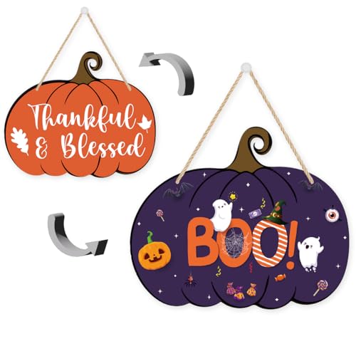 Halloween-Geister-Dekorationen, Thanksgiving-Schild für Zuhause, Küche, Halloween, Dankbarer Kürbis, wendbares Holzschild, lustig, gruseliger Boo Thanksgiving Dekor 3008 Halloween-Geister-Dekorationen, Thanksgiving-Schild für Zuhause, Küche, Halloween, Dankbarer Kürbis, wendbares Holzschild, lustig, gruseliger Boo Thanksgiving Dekor 3008 von EVXID