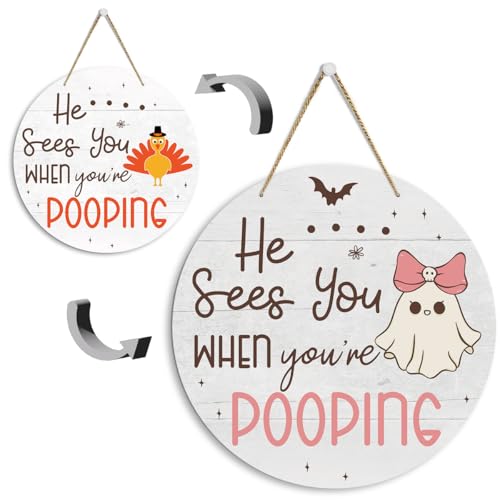He Sees You When You're Pooping Schild, Herbst-Badezimmer-Dekor, Halloween-Badezimmer-Dekor, Herbst, Halloween, wendbares Holzschild für drinnen und draußen, 3006 He Sees You When You're Pooping Schild, Herbst-Badezimmer-Dekor, Halloween-Badezimmer-Dekor, Herbst, Halloween, wendbares Holzschild für drinnen und draußen, 3006 von EVXID