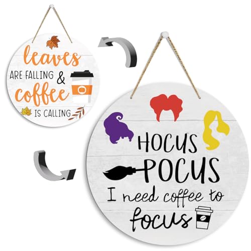 Herbst-Kaffee-Bar-Dekoration, Hokus-Pokus, Halloween-Kaffee-Bar-Dekoration, wendbares Holzschild für Haustür, lustige Herbst-gruselige Jahreszeiten-Dekorationen 3005 Herbst-Kaffee-Bar-Dekoration, Hokus-Pokus, Halloween-Kaffee-Bar-Dekoration, wendbares Holzschild für Haustür, lustige Herbst-gruselige Jahreszeiten-Dekorationen 3005 von EVXID
