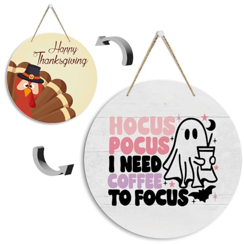 Hocus Pokus, Halloween-Kaffee-Bar-Dekoration, Happy Thanksgiving Schild für Zuhause, Veranda, Halloween, Erntedankfest, wendbares Holzschild für Wand, lustige, gruselige Truthahn-Dekorationen 3004 Hocus Pokus, Halloween-Kaffee-Bar-Dekoration, Happy Thanksgiving Schild für Zuhause, Veranda, Halloween, Erntedankfest, wendbares Holzschild für Wand, lustige, gruselige Truthahn-Dekorationen 3004 von EVXID