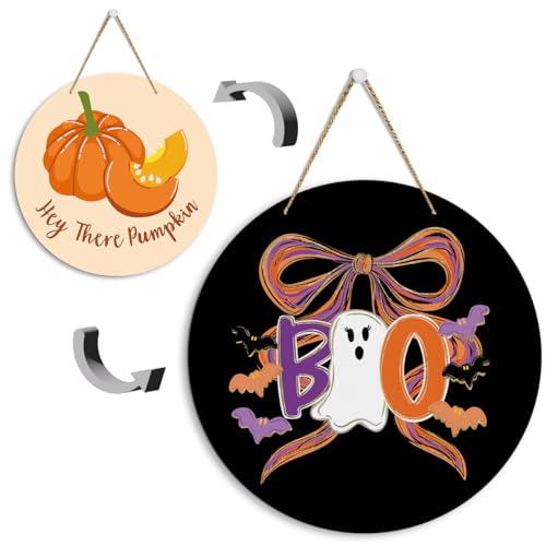 Türschild mit Aufschrift "Hey There Pumpkin Fall", niedliches Halloween-Geister-Boo-Türschild, wendbar, Holzdekor für Zuhause, Wand, lustige Herbst-Gruseljahresdekoration, Holz 3001 Türschild mit Aufschrift "Hey There Pumpkin Fall", niedliches Halloween-Geister-Boo-Türschild, wendbar, Holzdekor für Zuhause, Wand, lustige Herbst-Gruseljahresdekoration, Holz 3001 von EVXID