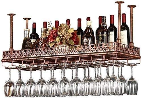 EVXOIJMS Hängendes Weinregal mit Glashalter und Regal, Weinliebhaber-Barmöbel und Metalldecken-Weinregale zur Aufbewahrung/Schwarzbronze-Weinkelch-Stielglas-Glasregal (Farbe: B (Bronze 100 x 35 cm)) von EVXOIJMS