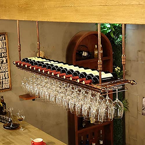 Hängendes Weinregal mit Glashalter und Regal, umgedrehter Weinglashalter/Weinregal an der Decke, dekorative Bar, schmiedeeisernes bemaltes Weinregal für Restaurants (Farbe: (Bronze 60 x 30 cm)) von EVXOIJMS