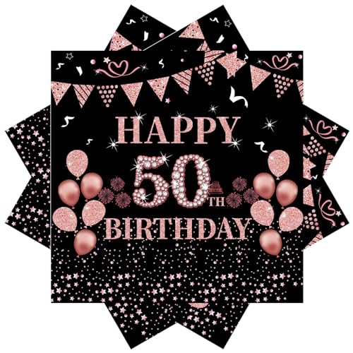 40 Stück Roségold Servietten Geburtstag,50 geburtstag Roségold Papier Party Servietten 33 x 33cm Papierservietten für Mann Frau Mädchen Geburtstag Party Deko von EVYIENEN