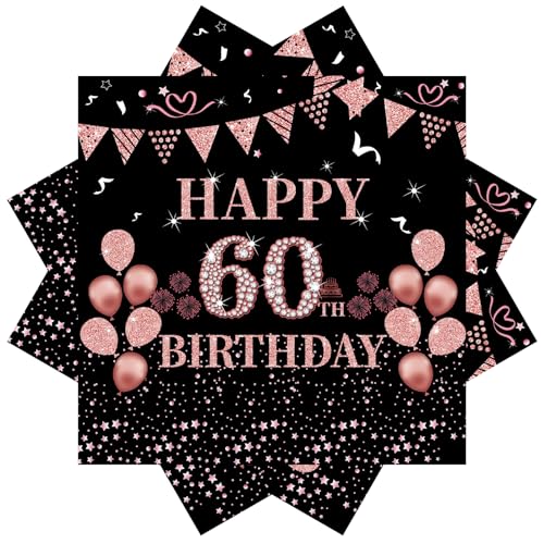 40 Stück Roségold Servietten Geburtstag,60 geburtstag Roségold Papier Party Servietten 33 x 33cm Papierservietten für Mann Frau Mädchen Geburtstag Party Deko von EVYIENEN