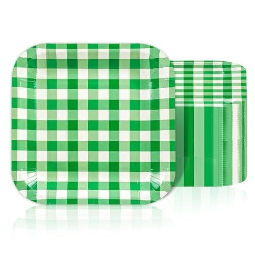 50 Stück Grün Gestreifte Pappteller 17,8cm Wegwerf Quadrat Abendessen Dessert Servieren Partyteller für Geburtstag Hochzeit Braut Baby Dusche Party Supplies von EVYIENEN