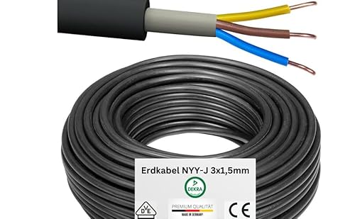 EW24 Erdkabel NYY-J 3x1,5mm2 Manteleitung Frei Wählbar von 5 Meter bis 100 Meter Deutsche Qualitätsware sehr gute elektrische Leitfähigkeit (15 Meter) von EW24