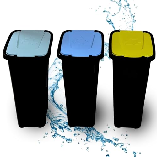 EW24 Mülleimer Set 3 x 40 Liter Abfalleimer mit fest schwingenden Deckel (Grün,Blau, Gelb) antibakteriell - leicht zu reinigen - optimale Mülltrennung von EW24