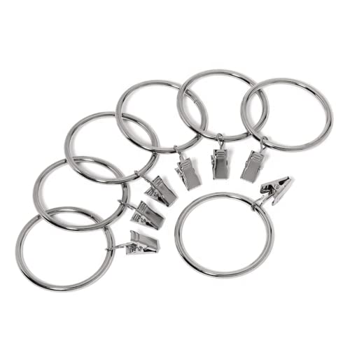 20x EWANTO Vorhangringe Silber glänzend 38 mm Durchmesser Gardinenringe Gardinenhaken Set Metall Ring mit 18 mm Clip Vorhang Ringe mit Clips für Gardinen ohne Löcher oder Ösen Silver Curtain Rings von EWANTO