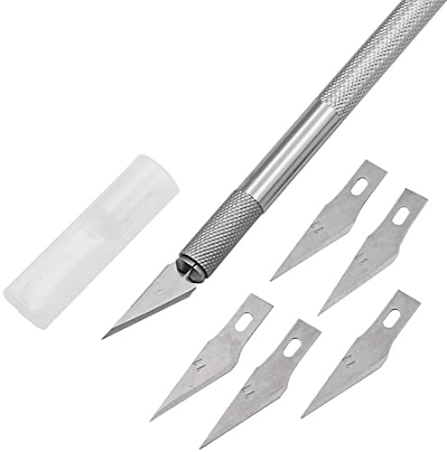 1x EWANTO Skalpell inklusive 5 Ersatzklingen und Schutzkappe für Bastelarbeiten DIY Schnitzmesser Bastelmesser Hobbymesser Cutter Skalpell Set zum Basteln Anti Rutsch Griff Carving Craft Art von EWANTO