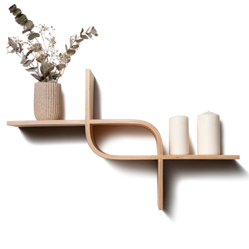 EWART WOODS Schwebendes Wandregal aus Holz, dekorative geometrische Holzregale, einzigartige Eichen-Hänge-Display, modernes Walnuss-Regal von EWART WOODS