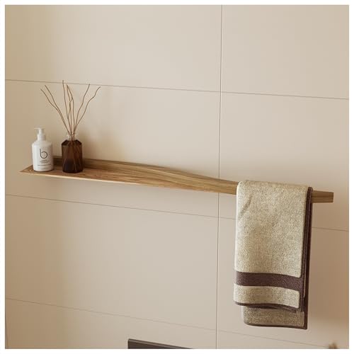 Handtuchhalter mit Ablage, wandmontiert, schwebender Handtuch-Trockenständer, moderner Stil, horizontaler Badezimmer-Organizer (Eiche) von EWART WOODS