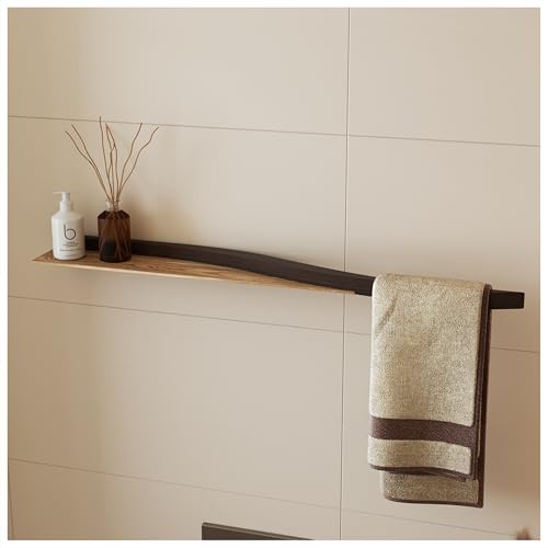 Handtuchhalter mit Ablage, wandmontiert, schwebender Handtuch-Trockenständer, moderner Stil, horizontaler Badezimmer-Organizer (Wenge) von EWART WOODS