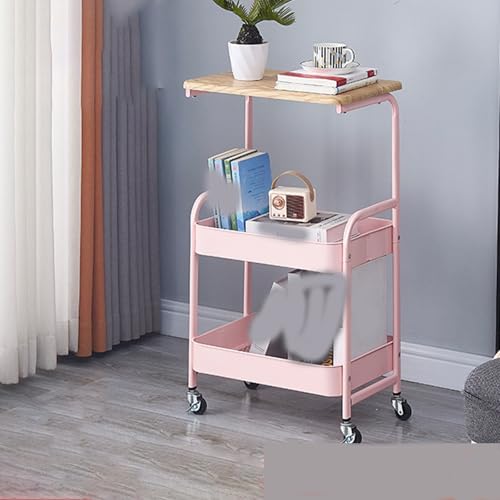 EWDHJK Mehrschichtiger, bodenstehender Lagertischwagen for den Hausgebrauch, mit dicken Rohren und starker Tragfähigkeit. Kompakter platzsparender multifunktionaler Lagerwagen(Pink) von EWDHJK