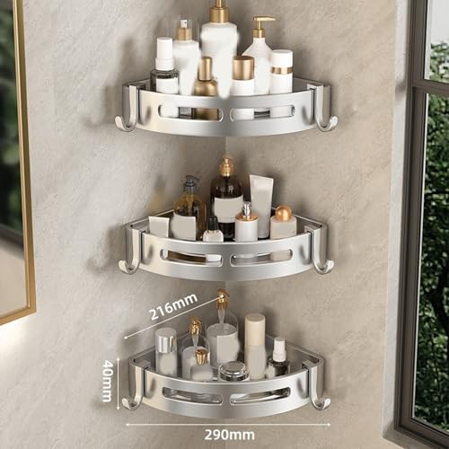 Einfaches Eck-Duschregal fürs Badezimmer, rostfreies Badezimmer-Aufbewahrungsregal, schnelltrocknendes Badezimmerregal, Robustes Duschshampoo-Regal aus Edelstahl (kein Bohren erforderlich)(Silver2pc) von EWDHJK