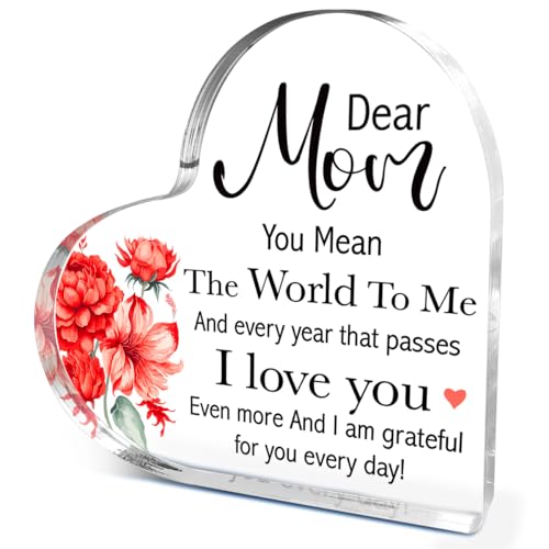 Acryl-Schild in Herzform mit Aufschrift "You Mean the World to Me", Geschenk für Mutter von Tochter, Sohn, Tischdekoration, Geschenkidee für Bderoom Büro, Geschenke für Mama von EWDMOUK