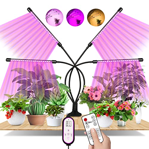 EWEIMA Pflanzenlampe, 80 LEDs Pflanzenlicht mit Zeitschaltuhr 4/8/12 Std, 4 Köpfe Grow Light 3 Lichter Modi und 10 Arten von Helligkeit, Pflanzenlampe LED Vollspektrum für Verschiedene Pflanzen von EWEIMA