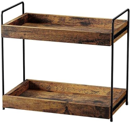 EWEMOSI Standregal Holz Arbeitsplatte Küchenregal mit 2 Ebenen Gewürzregal Metallstütze Badzimmer Aufbewahrung Regal Gewürzhalter Gewürzständer Organizer Vanity Tray von EWEMOSI