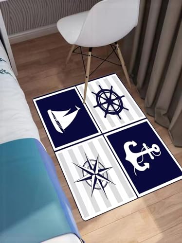 EWFAS Badteppich,Marinemuster mit nautischen Elementen,viele schöne Badematten zur Auswahl Badvor leger sehr weich und rutschfest waschbar und schnelltrocknend40x60cm von EWFAS